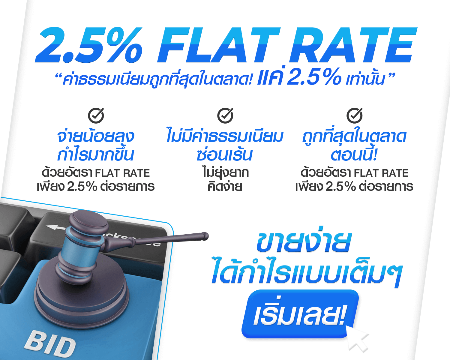 2.5% Falt Rate ค่าธรรมเนียบถูกที่สุดในตลาด แค่ 2.5% เท่านั้น moblie